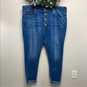 J. Crew Mercantile Highest Rise Button Fly Frayed Step Hem Denim Skinny Jeans 35
